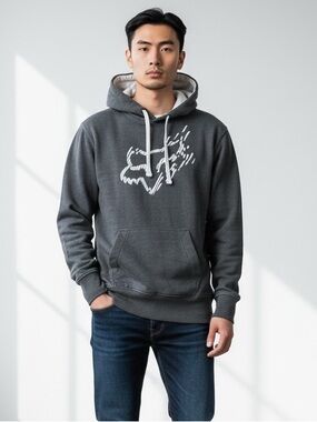 Fox Racing Men’s Gray Pullover Hoodie Sweatshirt‎ Size Small Logo Graphic